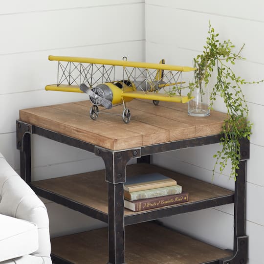 Yellow Retro Airplane Hanging Airplane Accent
